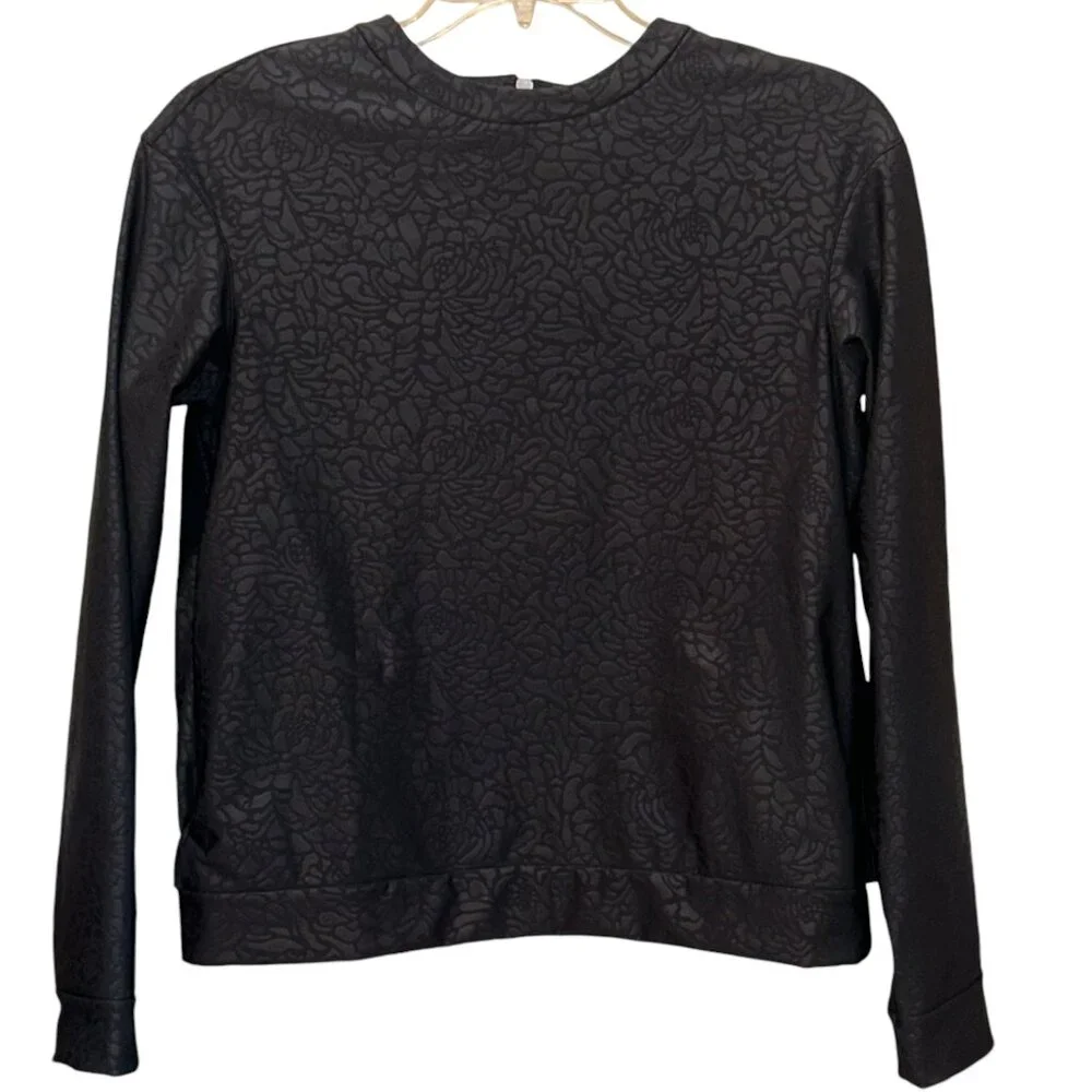 Lululemon Departure Pedal Camo Embossed Long Sleeve Sweater Black Top‎ Size 8